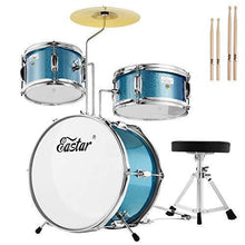 Load image into Gallery viewer, Drum Set Eastar 14 inch Drum Set for Kids, 3-Piece with Adjustable Throne, Cymbal, Pedal &amp; Two Pairs of Drumsticks, Junior Drum Set with Bass Tom Snare Drum, Drum Kit for Beginners, Metallic Sky Blue
