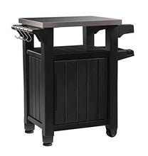 Load image into Gallery viewer, Keter Unity Portable Outdoor Table and Storage Cabinet with Hooks for Grill Accessories-Stainless Steel Top for Patio Kitchen Island or Bar Cart, Dark Grey
