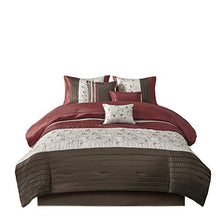 Load image into Gallery viewer, Madison Park Serene Faux Silk Comforter Floral Embroidery Design All Season Set, Matching Bed Skirt, Decorative Pillows, King(104"x92"), Red, 7 Piece
