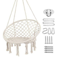 Load image into Gallery viewer, Y- STOP Hammock Chair Macrame Swing, Max 330 Lbs, Hanging Cotton Rope Hammock Swing Chair for Indoor and Outdoor Use (Beige)
