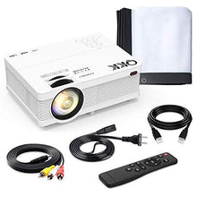 Load image into Gallery viewer, QKK Mini Projector 6500Lumens Portable LCD Projector [100" Projector Screen Included] Full HD 1080P Supported, Compatible with Smartphone, TV Stick, Games, HDMI, AV, Projector for Outdoor Movies

