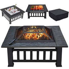 Load image into Gallery viewer, Yaheetech Multifunctional Fire Pit Table 32in Square Metal Firepit Stove Backyard Patio Garden Fireplace for Camping, Outdoor Heating, Bonfire and Picnic
