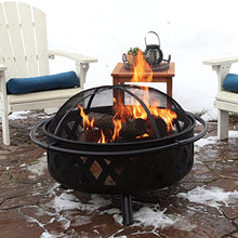 Load image into Gallery viewer, Sunnydaze Black Crossweave Large Outdoor Fire Pit - 36-Inch Heavy Duty Wood-Burning Fire Pit with Spark Screen for Patio &amp; Backyard Bonfires, Includes Poker &amp; Round Fireplace Cover
