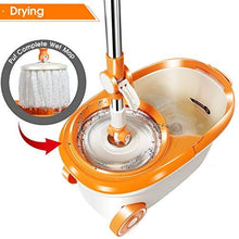 Load image into Gallery viewer, MASTERTOP Spin Mop &amp; Bucket with Wringer Set, Floor Cleaning, Household Cleaning Supplies, Stainless Steel Spinning Mop Bucket, 7 Microfiber Mop Refills, 57" Extended Handle, 2 Wheels Easy Moving
