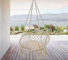 Load image into Gallery viewer, Patio Watcher Hammock Chair Macrame Swing with Cushion and Hanging Hardware Kits, Handmade Knitted Mesh Rope Swing Chair for Indoor, Outdoor, Home, Bedroom, Patio, Yard，Deck, Garden
