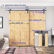 Load image into Gallery viewer, SMARTSMITH 8ft Bypass Barn Door Hardware Kit, Upgraded Bypass Sliding Door Hardware Track for Double Wooden Doors, J Shape Hanger Sliding Door Hardware Kit, Easy Install
