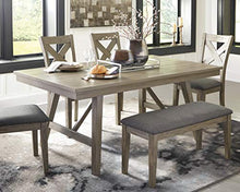 Load image into Gallery viewer, Signature Design by Ashley Aldwin Upholstered Dining Room Bench, Beige &amp; Gray
