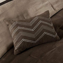 Load image into Gallery viewer, Madison Park Palisades Queen Size Bed Comforter Set Bed In A Bag - Brown, Taupe , Pieced Stripe – 7 Pieces Bedding Sets – Micro Suede Bedroom Comforters
