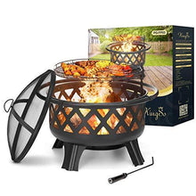 Load image into Gallery viewer, KINGSO 2-in-1 Outdoor Fire Pit with Cooking Grate 30" Heavy Duty Fire Pits Outdoor Wood Burning Steel BBQ Grill Firepit Bowl with Spark Screen Cover Log Grate Fire Poker for Backyard Bonfire Patio
