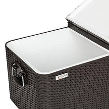 Load image into Gallery viewer, VINGLI 80 Quart Rolling Ice Chest on Wheels, Portable Patio Party Bar Drink Cooler Cart, Wicker PP Rattan with Shelf, Beverage Pool with Bottle Opener and Rolling Cover
