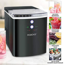 Load image into Gallery viewer, Igloo ICEB33BS Large-Capacity Automatic Portable Electric Countertop Ice Maker Machine, 33 Pounds in 24 Hours, 9 Ice Cubes Ready in 7 minutes, With Ice Scoop and Basket, Black Stainless Steel
