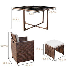Load image into Gallery viewer, Devoko 9 Pieces Patio Dining Sets Outdoor Space Saving Rattan Chairs with Glass Table Patio Furniture Sets Cushioned Seating and Back Sectional Conversation Set (Beige)
