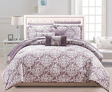 Load image into Gallery viewer, Chic Home CS2426 10 Piece Lea Complete Pleated Ruffles and Reversible Printed Queen Bed in a Bag Comforter Set Plum Sheets Included
