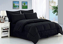 Load image into Gallery viewer, Elegant Comfort Wrinkle Resistant - Silky Soft Dobby Stripe Bed-in-a-Bag 8-Piece Comforter Set --Hypoallergenic - King Black
