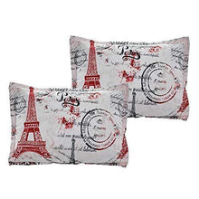 Load image into Gallery viewer, Sapphire Home 7 Piece Queen Comforter Set with Shams Bedskirt Cushions, Paris Eiffel Tower Theme Bed Cover Bed in a Bag, Red White, 7pc Comforter Queen Paris Red
