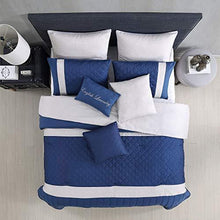 Load image into Gallery viewer, Amrapur Overseas 9-Piece Landon Embellished Comforter Set, Queen, Blue/Navy
