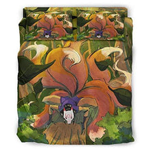 Load image into Gallery viewer, Custonaly 4 Pcs Duvet Cover Set Anime Jinja Kitsune Forest Ukiyoe Seven-Tailed Spirit Print Light-Weight Bed Comforter Set Duvet Case Flat Sheet Pillow Shams Bedding White Cal King
