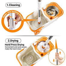 Load image into Gallery viewer, MASTERTOP Spin Mop Bucket System with Wringer Set - Floor Mop Stainless Steel Mop Handle, Mop Buckets Separate Clean and Dirty Water, 3 Replacement Microfiber Mop Head, Cleaning Bucket Easy to Store

