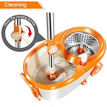 Load image into Gallery viewer, MASTERTOP Spin Mop &amp; Bucket with Wringer Set, Floor Cleaning, Household Cleaning Supplies, Stainless Steel Spinning Mop Bucket, 7 Microfiber Mop Refills, 57" Extended Handle, 2 Wheels Easy Moving
