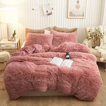 Load image into Gallery viewer, XeGe Plush Shaggy Duvet Cover Set Luxury Ultra Soft Crystal Velvet Bedding Sets 3 Pieces（1 Faux Fur Duvet Cover + 2 Faux Fur Pillowcases）,Zipper Closure(Queen,Old Pink)
