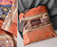 Load image into Gallery viewer, Bohemian Duvet Cover Striped Ethnic Boho Reversible Southwestern 400TC Cotton Bedding 3pc Set Navy White Copper Modern Geo Aztec Print (Queen, Fire Orange)
