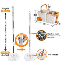 Load image into Gallery viewer, MASTERTOP Spin Mop Bucket System with Wringer Set - Floor Mop Stainless Steel Mop Handle, Mop Buckets Separate Clean and Dirty Water, 3 Replacement Microfiber Mop Head, Cleaning Bucket Easy to Store
