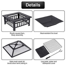 Load image into Gallery viewer, KingSo 32'' Outdoor Fire Pit Metal Square Firepit Patio Stove Wood Burning BBQ Grill Fire Pit Bowl with Spark Screen Cover, Log Grate, Poker for Backyard Garden Camping Picnic Bonfire
