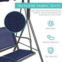 Load image into Gallery viewer, Best Choice Products 3-Seater Outdoor Adjustable Canopy Swing Glider, Patio Loveseat Bench for Deck, Porch w/Armrests, Textilene Fabric, Steel Frame - Navy
