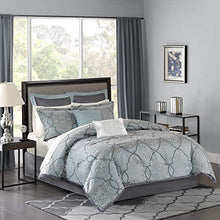 Load image into Gallery viewer, Madison Park Cozy Bed in a Bag Comforter, Traditional Luxe Jacquard Design All Season Down Alternative Cover with Complete Sheet Set, Queen(90"x92"), LaVine, Blue 12 Piece
