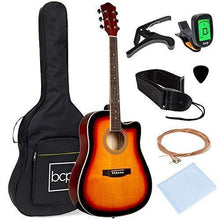 Load image into Gallery viewer, Best Choice Products 41in Full Size Beginner All Wood Cutaway Acoustic Guitar Starter Set with Case, Strap, Capo, Strings, Picks, Tuner - Sunburst
