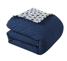 Load image into Gallery viewer, Chic Home Sigal 20 Piece Comforter Set Reversible Geometric Quilted Design Complete Bed in a Bag Bedding – Sheets Decorative Pillows Shams Window Treatments Curtains Included Queen Navy
