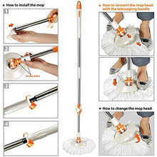 Load image into Gallery viewer, MASTERTOP Spin Mop &amp; Bucket with Wringer Set, Floor Cleaning, Household Cleaning Supplies, Stainless Steel Spinning Mop Bucket, 7 Microfiber Mop Refills, 57" Extended Handle, 2 Wheels Easy Moving
