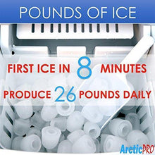 Load image into Gallery viewer, PORTABLE DIGITAL ICE MAKER MACHINE by Arctic-Pro with Ice Scoop, First Ice in 6-8 Minutes, 26 Pounds Daily, Great for Kitchens, Tailgating, Bars, Party, Small/Large Cubes, Silver, 11.5x8.7x12.5 Inch
