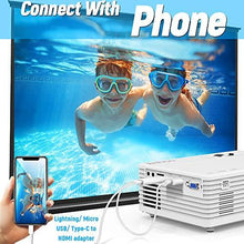 Load image into Gallery viewer, 2021 Upgrade Projector, Mini Video Projector with 6500 Brightness, 1080P Supported, Portable Outdoor Movie Projector, 176" Display Compatible with TV Stick, HDMI, USB, VGA, AV for Home Entertainment

