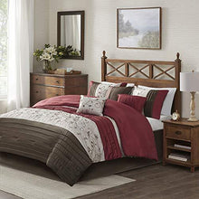 Load image into Gallery viewer, Madison Park Serene Faux Silk Comforter Floral Embroidery Design All Season Set, Matching Bed Skirt, Decorative Pillows, King(104"x92"), Red, 7 Piece
