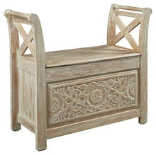 Load image into Gallery viewer, Signature Design by Ashley - Fossil Ridge Accent Bench - Carved Floral Pattern - Antique White

