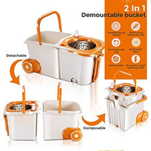 Load image into Gallery viewer, MASTERTOP Spin Mop Bucket System with Wringer Set - Floor Mop Stainless Steel Mop Handle, Mop Buckets Separate Clean and Dirty Water, 3 Replacement Microfiber Mop Head, Cleaning Bucket Easy to Store
