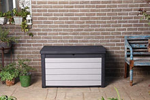 Load image into Gallery viewer, KETER Denali 100 Gallon Resin Large Deck Box-Organization and Storage for Patio Furniture, Outdoor Cushions, Garden Tools and Pool Toys, Grey/Black
