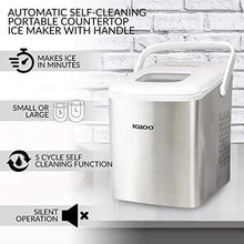 Load image into Gallery viewer, Igloo ICEB26HNSSWL Stainless Steel Automatic Self-Cleaning Portable Electric Countertop Ice Maker Machine With Handle, 9 Ice Cubes Ready in 7 minutes, With Ice Scoop and Basket, Stainless/White
