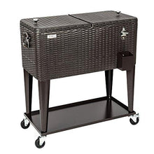 Load image into Gallery viewer, VINGLI 80 Quart Rolling Ice Chest on Wheels, Portable Patio Party Bar Drink Cooler Cart, Wicker PP Rattan with Shelf, Beverage Pool with Bottle Opener and Rolling Cover
