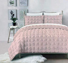 Load image into Gallery viewer, Moss &amp; Willow Solid Salmon Pink 3pc Duvet Set Textured Ruched Farmhouse Style Squares Pattern 100% Cotton Comforter Quilt Cover with Shams (King)
