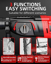 Load image into Gallery viewer, Rotary Hammer Drill, WAKYME SDS-Plus 1/2 inch 21V Cordless Demolition Hammer with 1400RPM and Two 4.0Ah Batteries, Variable Speed, 3-in-1 Mode Brushless Impact Drill with Safety Clutch, 13 Pieces Set
