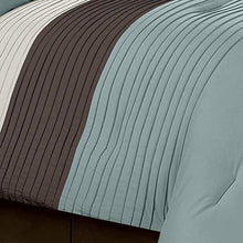Load image into Gallery viewer, Chezmoi Collection 8-Piece Blue Brown Beige Pleated Stripe Comforter Set Full Size Bedding Set
