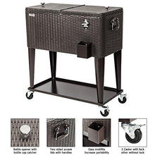 Load image into Gallery viewer, VINGLI 80 Quart Rolling Ice Chest on Wheels, Portable Patio Party Bar Drink Cooler Cart, Wicker PP Rattan with Shelf, Beverage Pool with Bottle Opener and Rolling Cover
