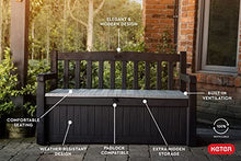 Load image into Gallery viewer, Keter Solana 70 Gallon Storage Bench Deck Box for Patio Furniture, Front Porch Decor and Outdoor Seating – Perfect to Store Garden Tools and Pool Toys, Grey
