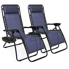 Load image into Gallery viewer, Best Choice Products Set of 2 Adjustable Steel Mesh Zero Gravity Lounge Chair Recliners w/Pillows and Cup Holder Trays, Blue
