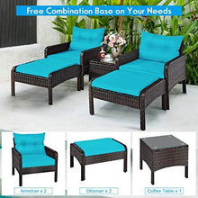 Load image into Gallery viewer, Tangkula Wicker Furniture Set 5 Pieces PE Wicker Rattan Outdoor All Weather Cushioned Sofas and Ottoman Set Lawn Pool Balcony Conversation Set Chat Set (Turquoise)
