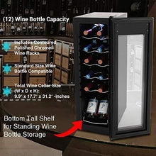 Load image into Gallery viewer, Nutrichef PKCWC120 Refrigerator-White &amp; Red Chiller Countertop Cooler-Freestanding Compact Mini Wine Fridge 12 Bottle Capacity, Digital Control, Glass Door
