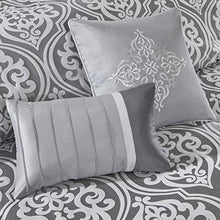 Load image into Gallery viewer, Madison Park Essentials Jordan Cozy Room in A Bag Comforter &amp; Complete Sheet Set, Window Treatment, Luxe Jacquard Damask Print, All Season Bedding, Pillows, Queen(90"x90"), Grey 24 Piece
