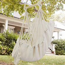 Load image into Gallery viewer, WBHome Hammock Chair Swing with Hanging Hardware Kit- Beige, Cotton Canvas, Include Carry Bag &amp; Two Seat Cushions, for Bedroom Indoor Outdoor, Max. Weight 330 Lbs
